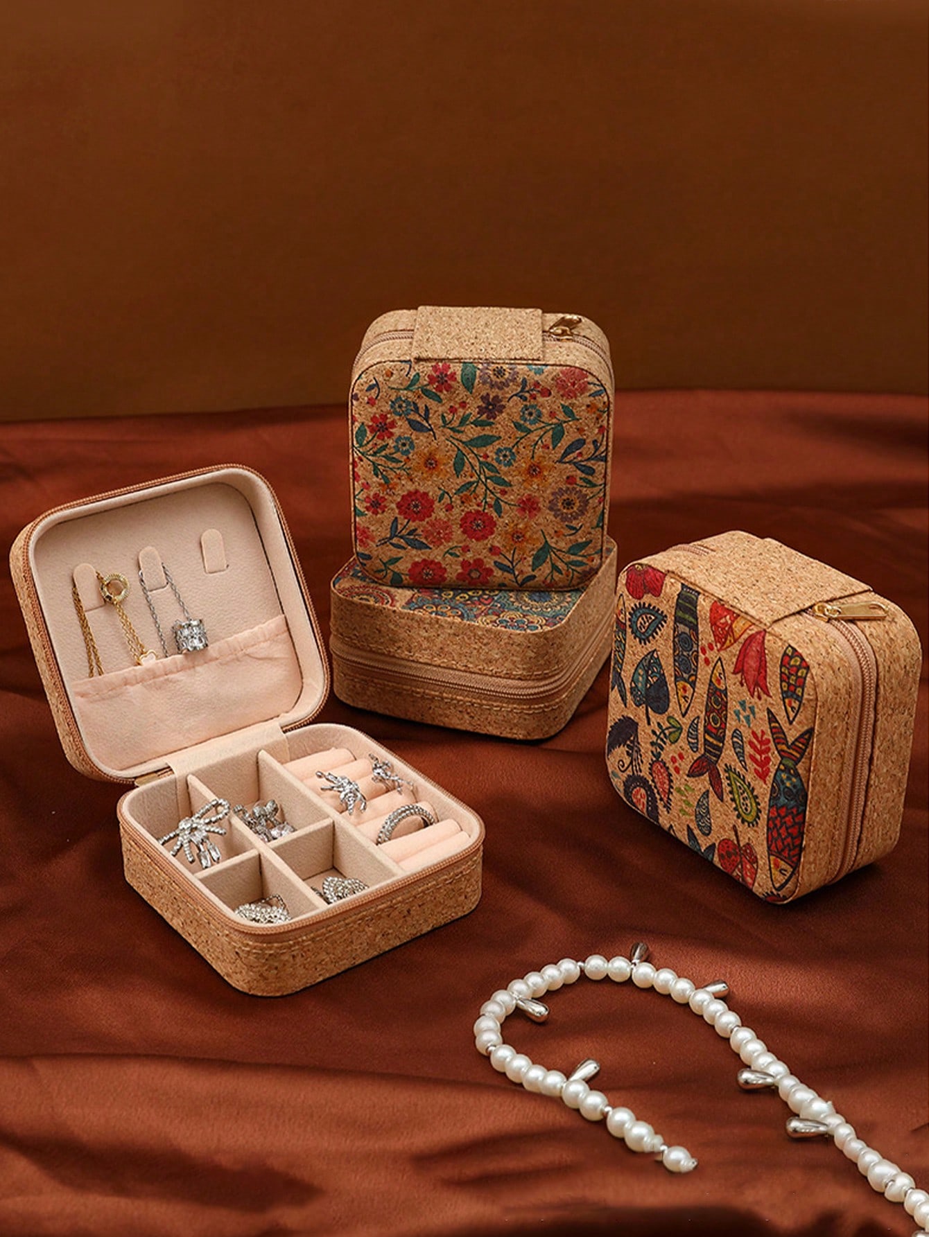 Travel Accessories Jewelry - Kotak Perhiasan Vintage Motif Bohemian Persegi,